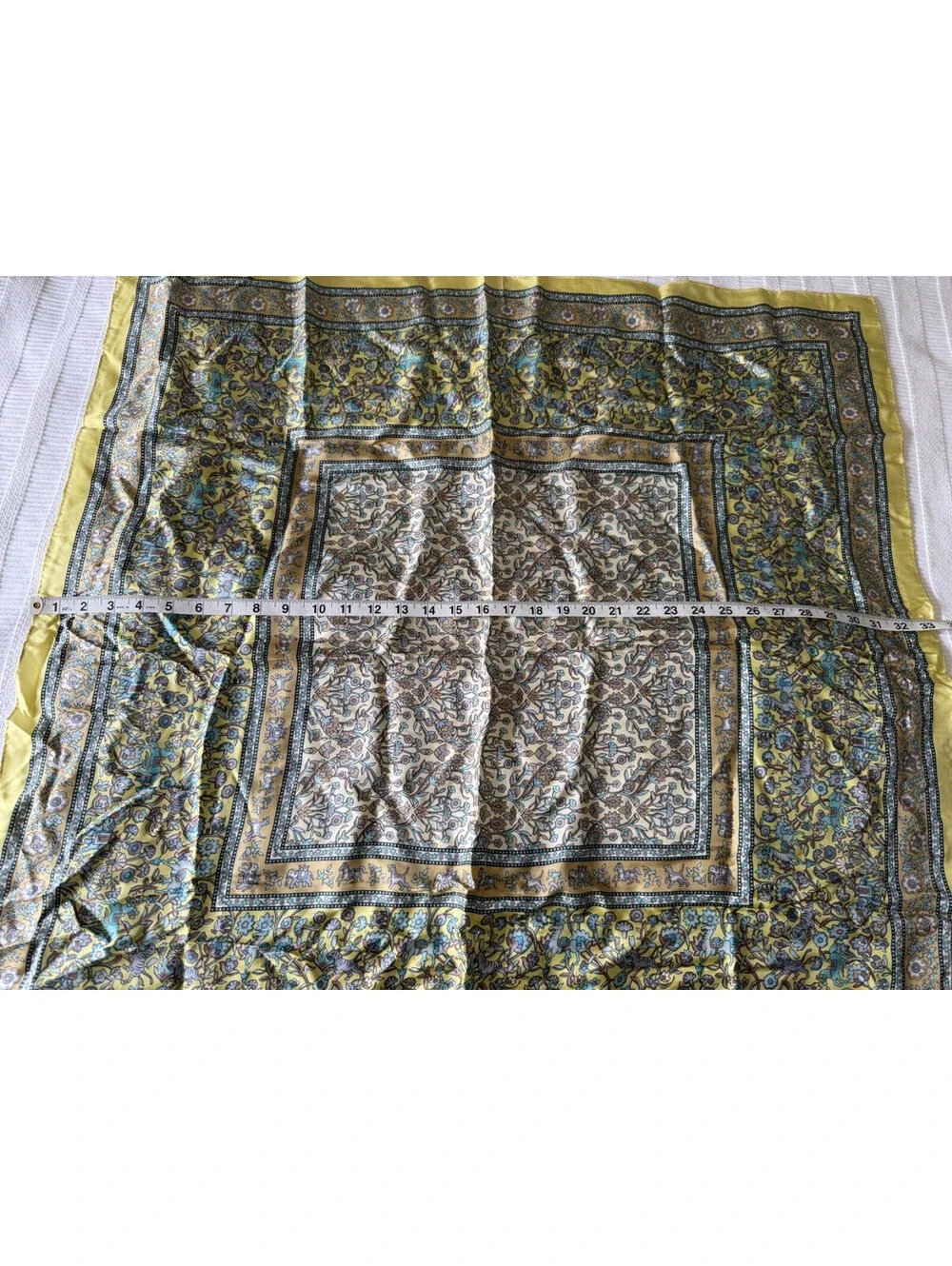 Lui Chantant Silk Scarf Vintage Animal Floral Print Elephant Tiger Yellow 33